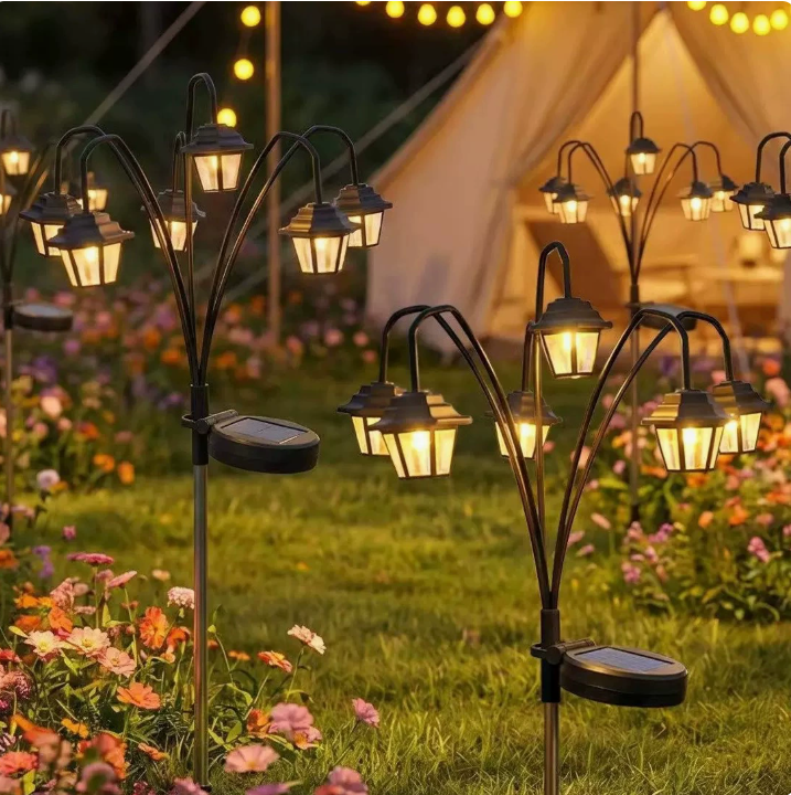 Solar Lantern Garden Lights 6 Head Outdoor Warm White