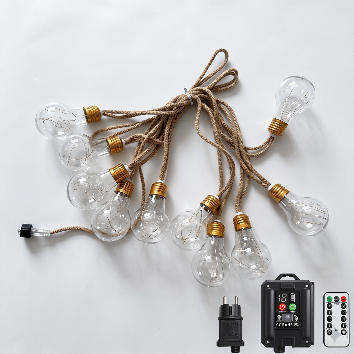 Hemp Rope Edison String Lights | Solar & Plug-in | 5–10m
