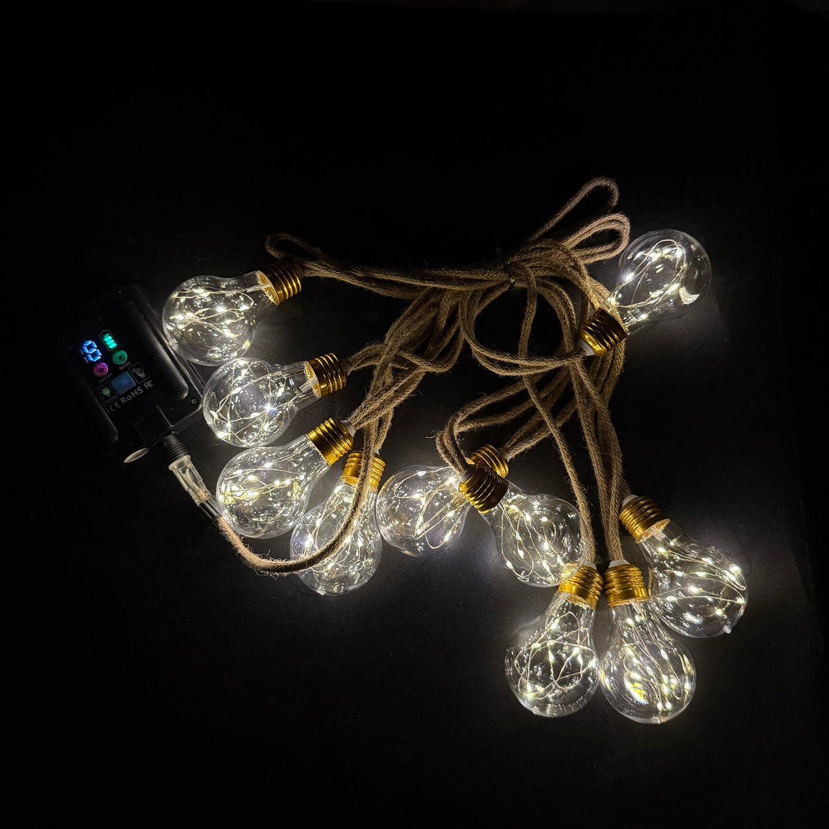 Hemp Rope Edison String Lights | Solar & Plug-in | 5–10m