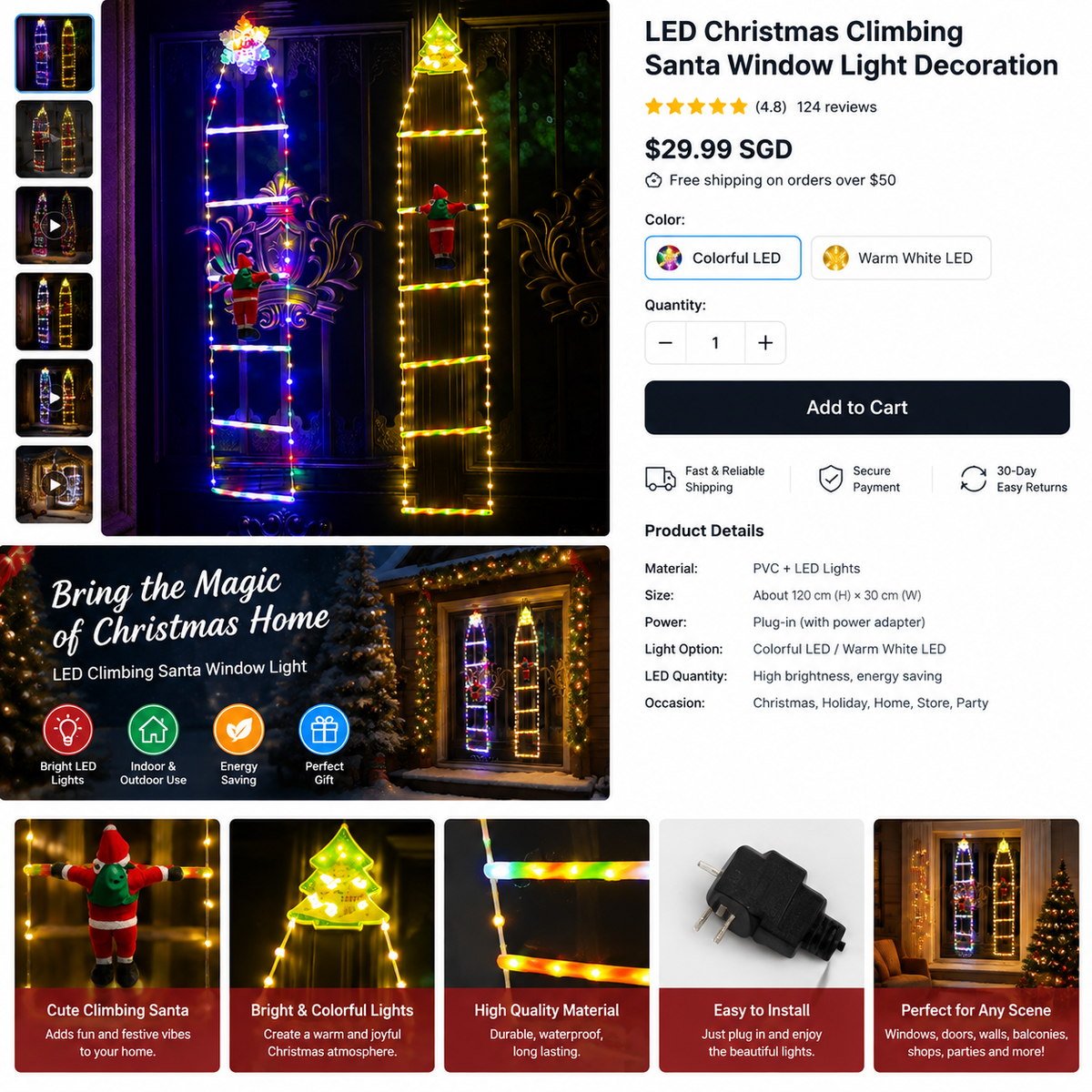 LED Christmas Climbing Santa product details and features