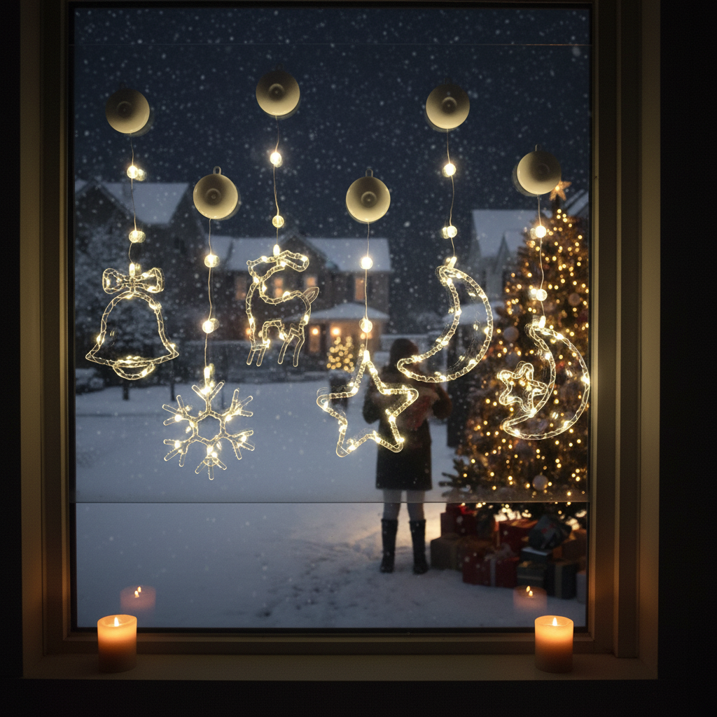 Christmas window hanging LED lights festive scene